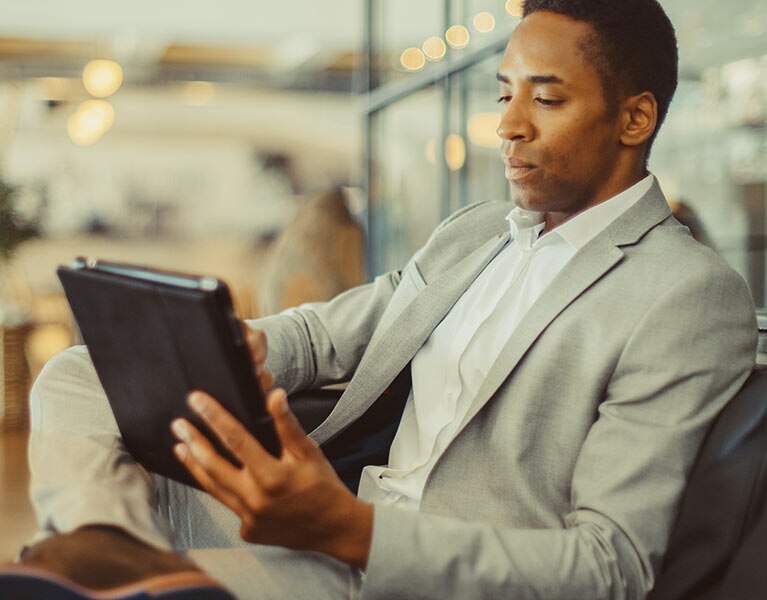 man using tablet