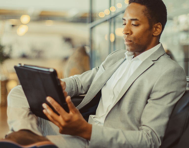 man using tablet